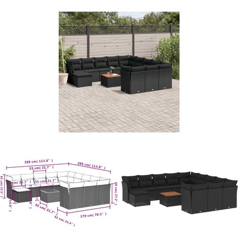 Salon de jardin avec coussins 13 pcs noir résine tressée - Ensemble Salon De Jardin - Meuble De Jardin - Mobilier Extérieur - Salon De Jardin Design - Set Salon De Jardin - Home & Living (1/3)