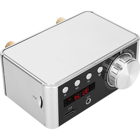 Carte d'amplificateur audio numérique Hi-Fi Bluetooth 5.0 avec lecteur de carte mémoire, 50 W x 2 stéréo, couleur argent. (1/5)