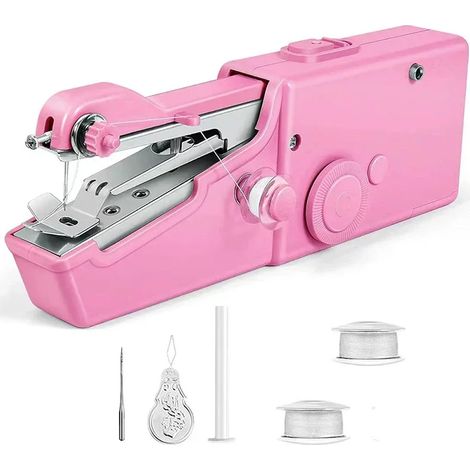 (Rose) Mini machine à coudre électrique pour usage domestique, outil de couture sans fil pour tissus d'habillement (1/3)