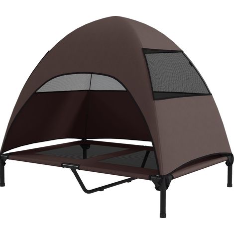 Cama elevada para perros con techo 106 x 76 x 99 cm marrón MODENUIT (1/4)