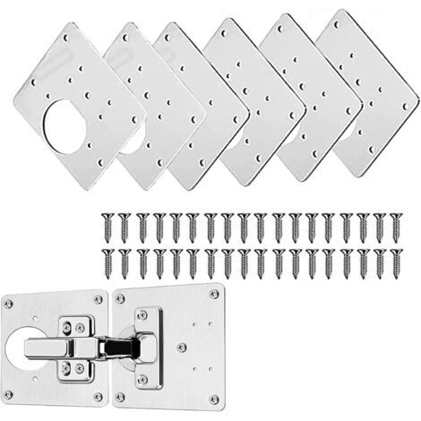 6 Pièces Supports de Réparation de Charnière, Plaque de Réparation de Charnière, Supports de Réparation Plaques, avec Trou et 36 Vis, pour Armoires, Meubles en Bois, Tiroirs, Armoires, Fenêtres (1/5)