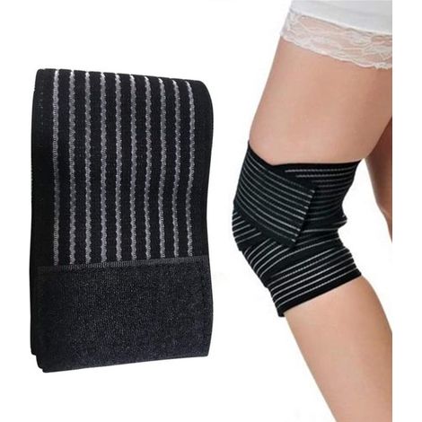 2 ginocchiere elastiche lunghe/compressive, supporto per gambe/articolazioni, per squat/corsa/sport, nere. (1/5)