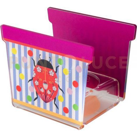 PORTAVASO JOY SINGOLO IN CRISTALLO ACRILICO DECORATO DISEGNO COCCINELLA