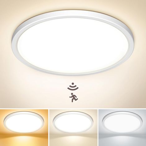 Ø22CM Plafonnier avec Détecteur de Mouvement IP44 18W 1800LM 3000K/4000K/6500K LED Moderne Lampe Etanche Rond équipé d’un Détecteur de Radar pour Couloir, Escalier et Garage (1/5)