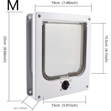 Chatière étanche avec serrure rotative à quatre voies, adaptée aux chats et aux petits chiens, facile à installer et à utiliser, version améliorée, blanche (1/5)