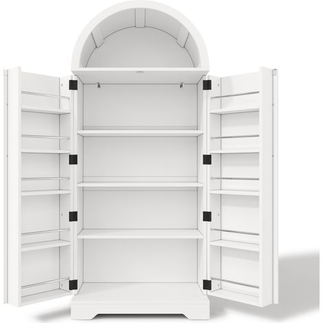 Credenza alta con arco 70x40x165 cm in MDF bianco con ante e ripiani aperti (1/5)