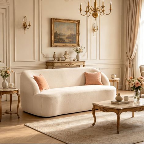 2-Sitzer-Sofa aus Bouclé-Stoff 142 cm Beige OKWISH (1/5)