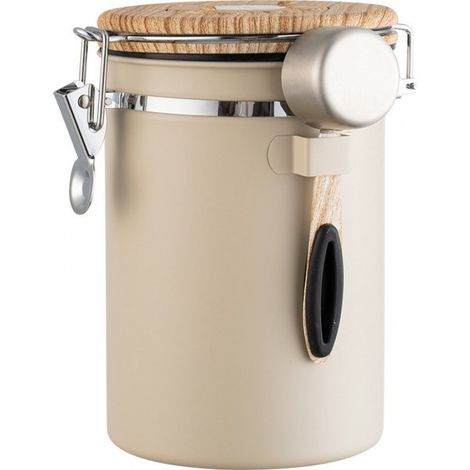 Boîte à café - 1,8 L - Boîte de conservation pour café - Boîte hermétique avec système d'évacuation du CO₂ - Aspect bois - Pour café, grains de café, thé, sucre, etc. - Ventilation CO₂ - Acier inoxyda (1/5)