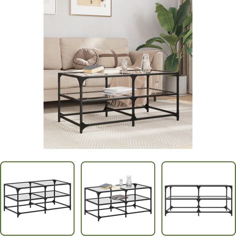 Couchtisch transparent - Couchtisch mit Glasplatte Transparent 98,5x50x45 cm Stahl (1/5)