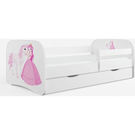 Lit 80x180 sommier et tiroir inclus Kocot Kids Babydream La princesse et le cheval - Blanc (1/5)
