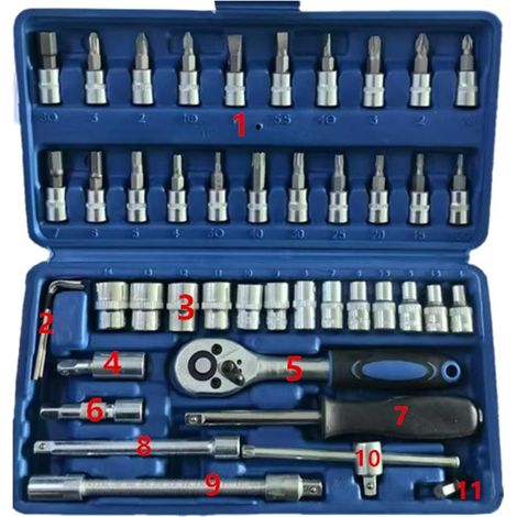 Jeu de douilles à cliquet 46 en 1 pour tournevis, douilles et douilles hexagonales 1/4" (1/5)