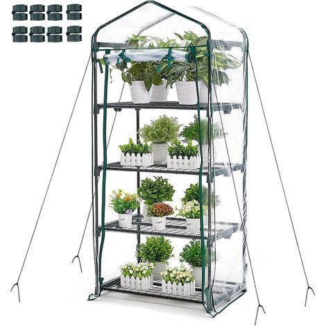 Serre de jardin portable à 4 étages 63 x 28 x 20 po avec housse en PVC à fermeture éclair (1/5)