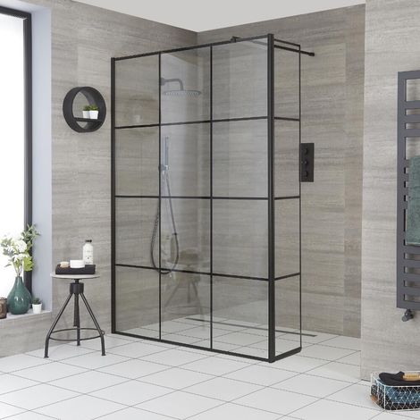 Hudson Reed Barq - Douche Italienne avec Verrière 76cm&44 Paroi de Retour et Caniveau Linéaire à Carreler 80cm - Noir (1/5)