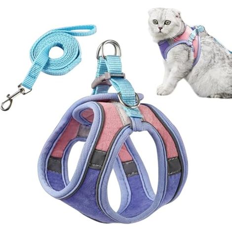 PETCUTE Reglable Harnais pour Chat avec Laisse,Harnais et Laisses pour Chats Respirante avec Bandes Réfléchissantes, Anneau en D,Facile à Contrôler,Gilet de Sécurité Souple pour Chat (1/5)