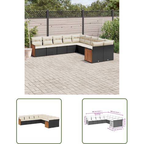 The Living Store 10-tlg. Garten-Sofagarnitur mit Kissen Schwarz Poly Rattan - Gartenmöbel - Outdoor Möbel - Rattan Gartenset - Lounge Set - Esstischgarnitur (1/3)