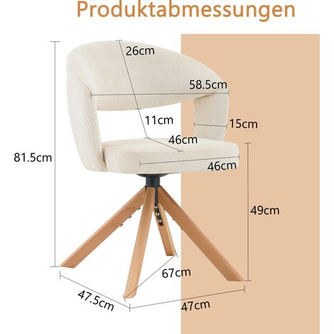 Lot de 2 chaises pivotantes rétro blanc crème pieds bois massif. Rotation 360° silencieuse dossier arqué adapté intérieur. (1/5)