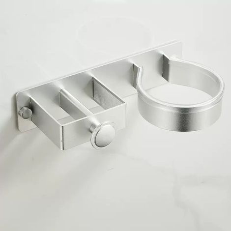 3-in-1-Wandhalterung für Haartrockner – Kompatibel mit Haartrocknern, Glätteisen und Zubehör, zwei Montageoptionen – Silber (1/5)