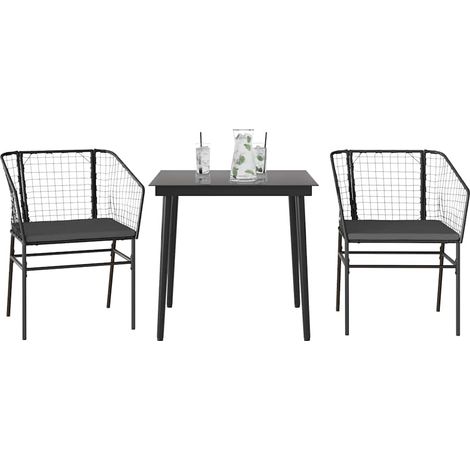 Maison Exclusive - 3-tlg. Garten-Essgruppe mit Kissen Schwarz Pol
