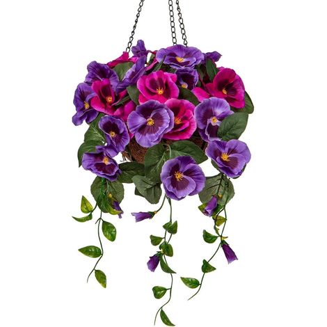 Kunstblume Stiefmütterchen Hängepflanze Künstlich mit Hängeampel 70 cm (1/5)