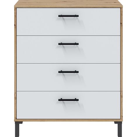 Commode, meuble de rangement avec 4 tiroirs coloris chêne nordique, blanc artic - hauteur 94 x longueur 78 x profondeur 40 cm (1/5)