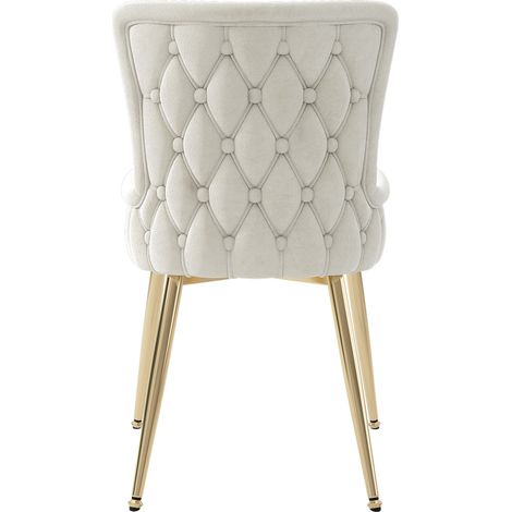 Silla de comedor de terciopelo beige, juego de 4, con patas metálicas doradas (1/5)