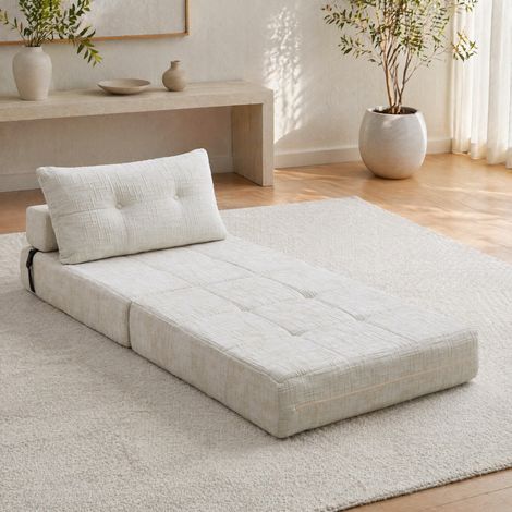 Canapé-lit pliable 79x79x57 cm en tissu chenille beige, gain de place pour salon FloraGrace (1/5)