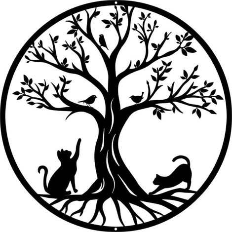 Arbre de vie en métal -Décoration Murale en Métal avec des Chats,Noir Tenture Décor Silhouette Mur Art pour Cadeau Intérieur Cadeau Extérieur Jardin Maison Décoration,30cm (1/4)