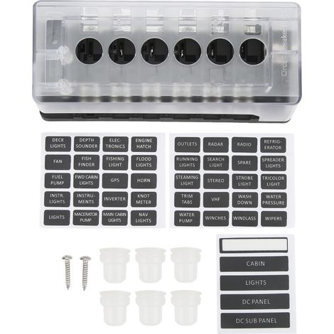 Disjoncteur 6 pôles, protection surcharge intégrée, 32 V DC, boîtier isolant clair et bouchons d'étanchéité inclus. (1/5)