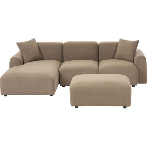 Modular Right Hand Sofa with Ottoman Brown Fabric Water Repellent 3 Seater Sectional Corner Sofa Modern Living Room HEDE (1/5)