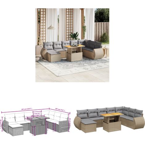 9-tlg. Garten-Sofagarnitur mit Kissen Beige Poly Rattan - Gartenmöbel Set - PE-Rattan Möbel - Outdoor Lounge - Gartenecke - Terrassenmöbel - Home & Living (1/3)