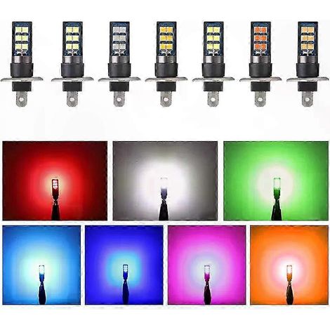 Éclairage Auto 12V, Ampoules LED 880 H1 H3 7 Couleurs, Feux de Brouillard et de Croisement, 3030 12SMD Canbus, Super Lumineux pour Véhicules (1/4)