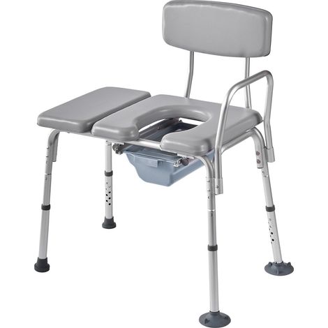 Chaise percée 4 en 1, capacité 227 kg, siège et dossier rembourrés, seau amovible 5 L, hauteur réglable pour seniors (1/5)