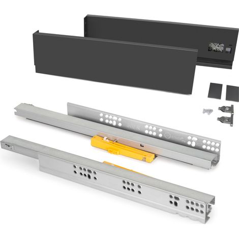Emuca Cassetto esterno Vertex 40 kg altezza 93 mm con Push Sincro, 350, Grigio antracite, Acciaio (1/5)