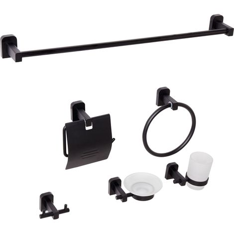 Badaccessoires Set 6-teilig POCONE mit Handtuchstangen und -haken Schwarz