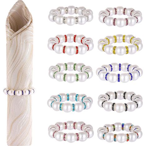 CCYKXALot de 10 Rond De Serviette De Table en Perles, Rond De Serviette éLastiques ColoréS en Strass pour Mariages, FêTes, NoëL Anniversaires Et DîNers De (1/5)