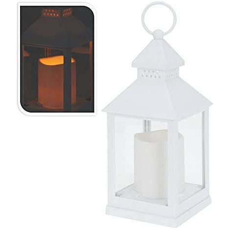 Lanterna con candela a led 10,5x10,5x23cm bianco