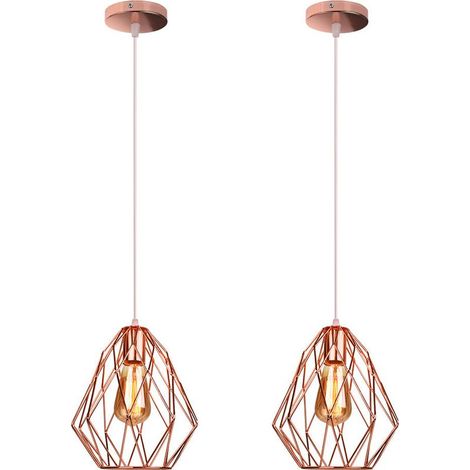 2X Suspension Luminaire D'Intérieur Rétro Plafonnier Moderne Lampe À Suspension Vintage En Métal Pour Chambre Intérieure Café Bar Or Rose E27 (1/5)