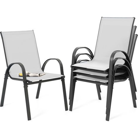 Avestar Gartenstühle 4er Set stapelbar, wetterfeste Essstuhl, Stapelstuhl mit Armlehnen mit hochdichtes Textilene, Grauweiß