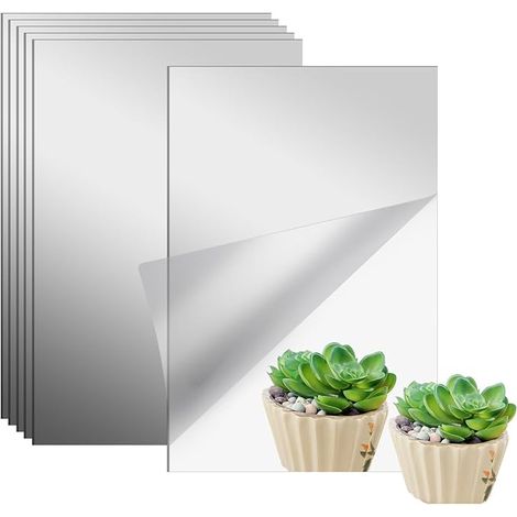 BRAVIX Miroir Acrylique, 6 pezzi Miroir Muraux Autocollant 10x15cm, Feuilles de Miroir Flexi, Miroir Mural Adhesif, Non en Verre Miroir Flexible, Miroir Muraux Adhésif,pour Décoration Murale à Maison