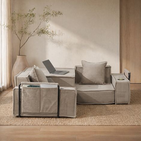 Sofá cama de 2 plazas en pana con 2 cojines, 162 x 78 x 66 cm, color caqui HAVRYA (1/5)