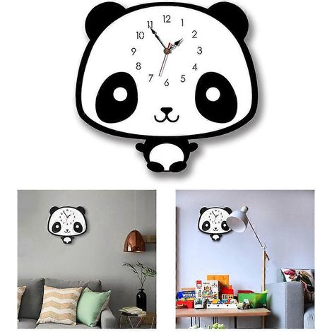 Horloge murale silencieuse Panda dessin animé - Décoration pour la maison, la chambre, le salon ou le bureau (1/4)