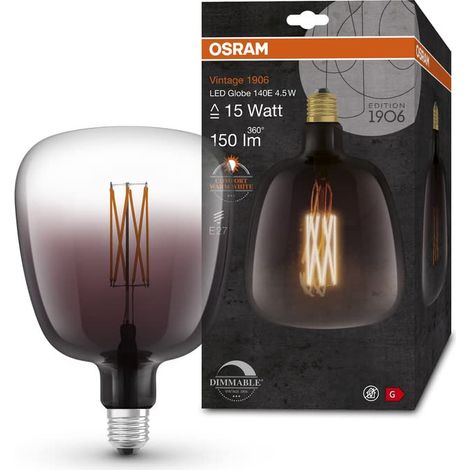 OSRAM Lampada LED Vintage 1906 vetro fumé, 4,5W, 150lm, forma Globo con diametro 140mm e attacco E27, luce bianca calda, filamento lineare, dimmerabile, durata fino a 15.000 ore (1/5)