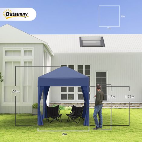 Tonnelle pliante 2x2m avec 4 panneaux latéraux, fenêtre, porte, fermeture éclair, chapiteau, tente de jardin, métal, Oxford
