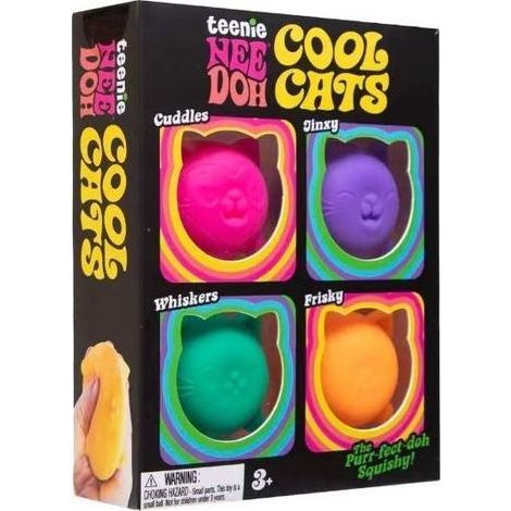 NeeDoh Cool Cats Stressabbau-Spielzeugset, 4-teilig – Weiches und entspannendes Sinnesspielzeug – Perfektes Geschenk für Katzenliebhaber