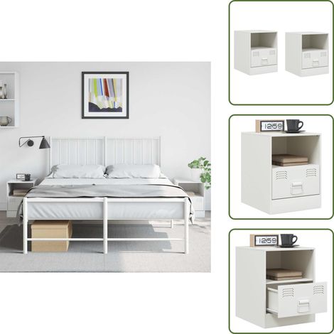 Nachttische 2 Stk. Weiß 34,5x39x44 cm Stahl - Nachttisch - Schreibtisch - Wohnzimmermöbel - Esszimmermöbel - Weißer Nachttisch (1/5)