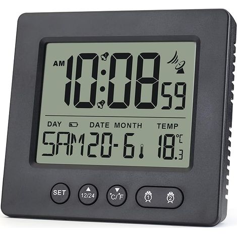 Réveil Électronique - Écran LCD Tactile - Synchronisation Radio DCF77 - Double Alarme - Affichage Température Date - 1 Pièce (1/5)