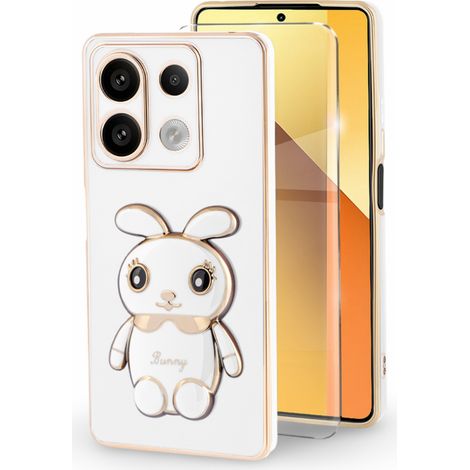 Funda para Xiaomi Redmi Note 13 5G, diseño de conejo, color blanco + cristal templado 9H (1/5)