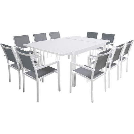 Conjunto de jardín extensible VENEZIA 140/200 en textileno gris 10 plazas aluminio blanco (1/5)
