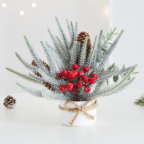 Mini sapin de Noël avec baies rouges, parfait comme décoration de table, 24 cm, idéal pour les fêtes de Noël. (1/5)