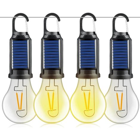 Confezione da 4 luci da campeggio ricaricabili - 3 modalità di illuminazione - Lampadina ricaricabile con batteria - Ricarica USB - Lanterna da campeggio - Mini luminosità regolabile - Luce da campegg